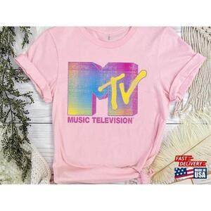 Mtv Distressed Fluorescent Gradient Logo Shirt Classic Unisex